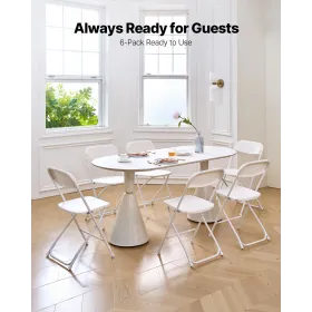 6 Pack Folding Chairs, Foldable Plastic Chairs with Heavy Duty Metal Frame, Portable Folding Card Table Chairs, Stackable Indoor