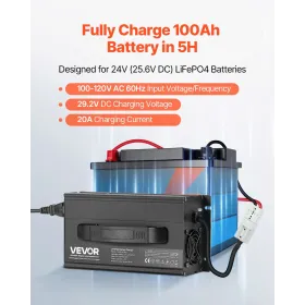 VEVOR 24V 20A lithiumbatterioplader, 29,2V, AC-DC LiFePO4 Smart Charger, med Anderson-stik, LED-indikator, 0V aktivering
