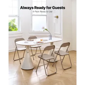 VEVOR 4 Pack Folding Chairs, Foldable Leather Chairs with Heavy Duty Metal Frame & Padded Cushion, Portable Folding Card Table C