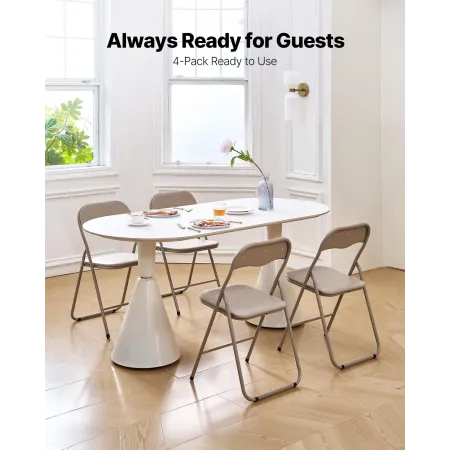 4 Pack Folding Chairs, Foldable Leather Chairs with Heavy Duty Metal Frame & Padded Cushion, Portable Folding Card Table Chairs,