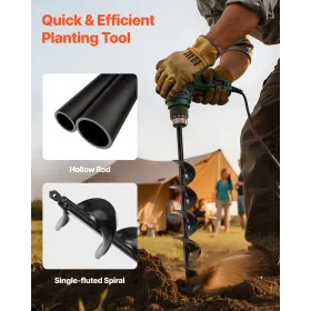 VEVOR Auger Drill Bit for Planting, 80 x 600 mm Spiral Drill Bit, for 3/8" Hex Drive Drills, Heavy Duty Bulb Planter Tool, Hole 
