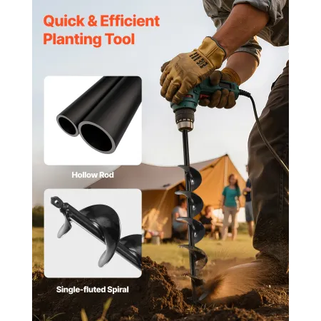 VEVOR Auger Drill Bit for Planting, 80 x 600 mm Spiral Drill Bit, for 3/8" Hex Drive Drills, Heavy Duty Bulb Planter Tool, Hole 