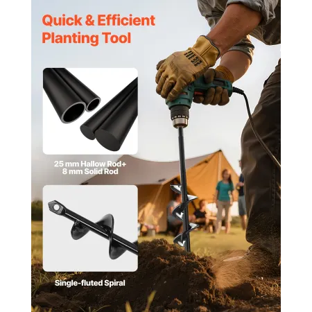 VEVOR Auger Drill Bit for Planting Set of 2, 40 x 220 mm & 80 x 300 mm, Spiral Drill Bit for 3/8" Hex Drive Drills, Heavy Duty B