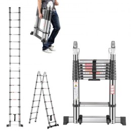 Telescoping Ladder A-Frame Stainless Steel 16.5 ft Extension Ladders