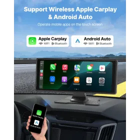 Wireless Car Stereo, 254 mm HD Portable Radio Touch Screen with Apple CarPlay and Android Auto, CarPlay Screen with Front & Back