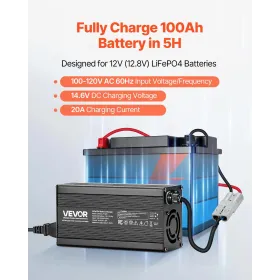 12V 20A Lithium Battery Charger, 14.6V, AC-DC LiFePO4 Smart Charger, with Anderson Connector, LED Indicator, 0V Activation, for 