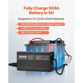 12V 10A lithiumbatterioplader, 14,6V, AC-DC LiFePO4 Smart