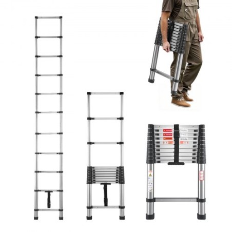 Telescoping Ladder Stainless Steel Extension Step 10.5ft Portable Ladders