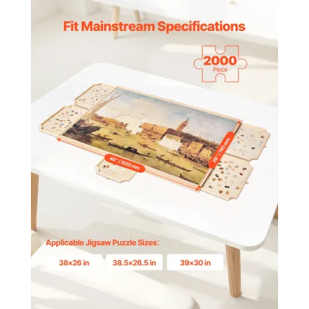 VEVOR 2000 Piece Rotating Puzzle Board with 5 Drawers and Cover, 102x74cm Portable Wooden Table, Jigsaw Puzzle Accessories for A
