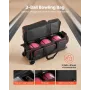 VEVOR Bowling Ball Bag, 3 Ball Double Roller Bowling Bag with Wheels, Featuring a Separate Compartment for Shoes (Up To US Size 