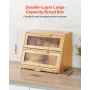 Double Layer Bread Box for Kitchen Counter, Large Capacity Bamboo Bread Storage Container, Farmhouse Wooden Breadbox for Homemad