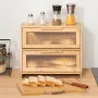 Double Layer Bread Box for Kitchen Counter, Large Capacity Bamboo Bread Storage Container, Farmhouse Wooden Breadbox for Homemad