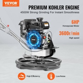 Power Walk-Behind Cement Trowel 24â€ 6HP Gas-Powered with Float Pan Blade