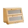 Double Layer Bread Box for Kitchen Counter, Large Capacity Bamboo Bread Storage Container, Farmhouse Wooden Breadbox for Homemad