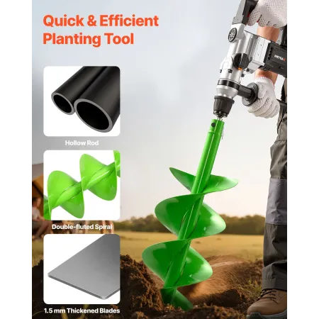 VEVOR Auger Drill Bit for Planting, 200 x 790 mm Spiral Drill Bit, Compatible with 20mm ID Drive Drills, Heavy Duty Bulb Planter