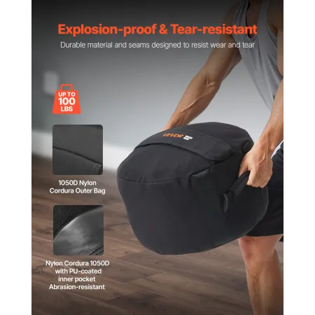 Workout Sandbag, Heavy Duty Workout Power Bags with Handles, 45 kg Slam Bag for Fitness Strength Weight Training Cross-Training,