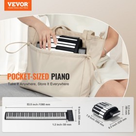 88 Key Roll Up Piano Portable Hand Roll 128 Rhythms Tones Genopladelig