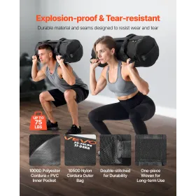 VEVOR Workout Sandbag, Heavy Duty Workout Power Bags med håndtag, 11-34 kg Justerbar Slam Bag til Fitness Styrke Vægt Trai