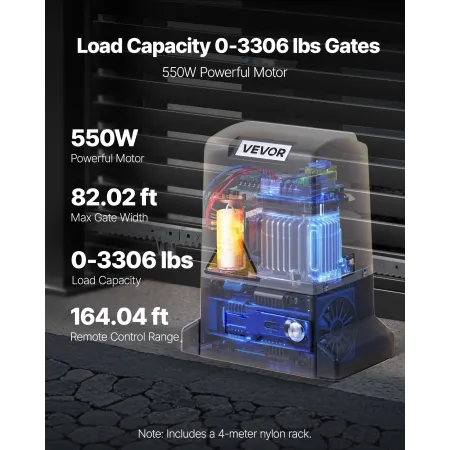 VEVOR Automatic Gate Opener, 550W Electric Sliding Gate Opener for Doors up to 25m 1500kg, Nylon Gear Rack Rolling Door Motor wi