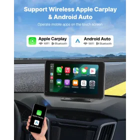 Wireless Car Stereo, 177.8mm HD Portable Radio Touch Screen Compatible with Apple CarPlay & Android Auto, CarPlay Screen with Ba