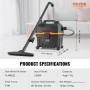 Wet/Dry Shop Vacuum Vac 15L 5 Peak HP w/ Nozzle Rich Attachments Black