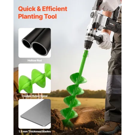 VEVOR Auger Drill Bit for Planting, 100 x 790 mm Spiral Drill Bit, Compatible with 20mm ID Drive Drills, Heavy Duty Bulb Planter