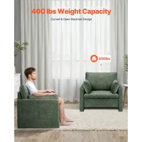 VEVOR Green Accent Chair, Modern Upholstered Accent Chair with Armrests, Cloth Arm Chairs with Thick Cushion and Arched Backrest