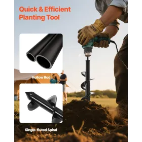 VEVOR Auger Drill Bit for Planting, 80 x 300 mm Spiral Drill Bit, for 3/8" Hex Drive Drills, Heavy Duty Bulb Planter Tool, Hole 