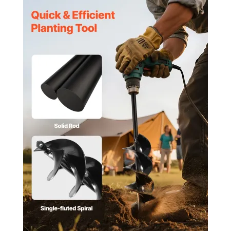 VEVOR Auger Drill Bit for Planting, 80 x 410 mm Spiral Drill Bit, for 3/8" Hex Drive Drills, Heavy Duty Bulb Planter Tool, Hole 