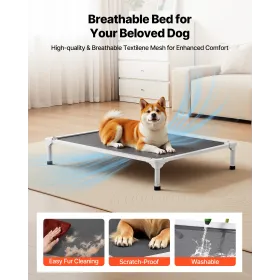 Elevated Dog Bed for Large Dogs, Portable Raised Dog Cot with Aluminum Tube Metal Frame and Breathable Textilene Mesh, Indoor & 