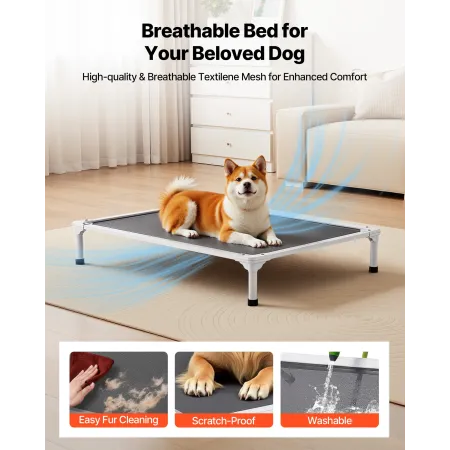 VEVOR Elevated Dog Bed for Large Dogs, Portable Raised Dog Cot with Aluminum Tube Metal Frame and Breathable Textilene Mesh, Ind