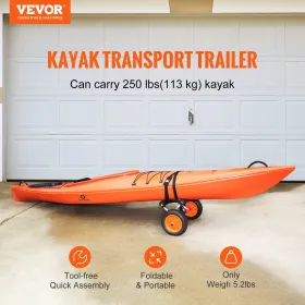 Heavy Duty Kayak Cart, 250 kg belastningskapacitet, sammenfoldelig kano-vognkurv med 10 '' solide dæk, nonslip support fod &