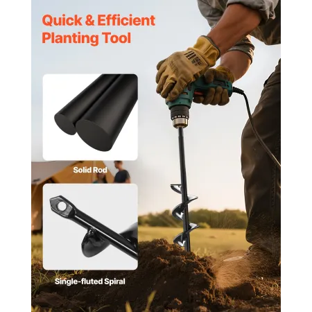 VEVOR sneglebor til plantning, 40 x 220 mm spiralbor, til 3/8" sekskantboremaskiner, kraftigt løgplanteværktøj, hul