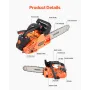 VEVOR 25 cc Gas Chainsaw, 12 inch Gas Powered Chainsaw, 1.02 HP Power Chain Saw with Non-Slip Handle, Gas-Powered Chainsaws with