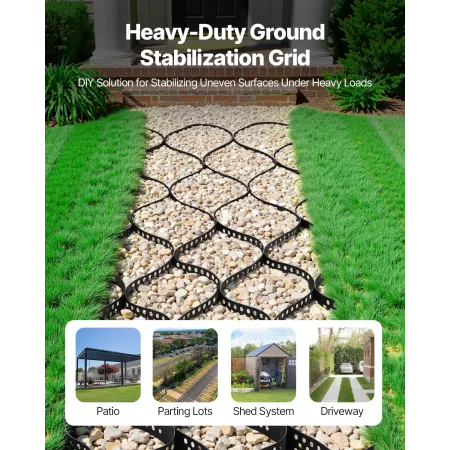 VEVOR Gravel Grid, 4 Inch Depth, 17.06 x 8.86 FT / 5200 x 2700 mm, 1880 LBS Per Sq ft Grass Ground Retainer, Permeable Geo Grids