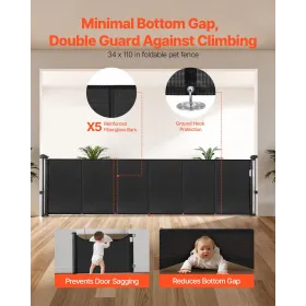 VEVOR Indtrækkelig babylåge, 870 mm høj, forlænges op til 2800 mm bred, indtrækkelig låge til børn eller kæledyr,