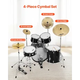 VEVOR Cymbal Pack 4 Pieces Cymbals Drum Set 355/400/505/254 mm(10 14 16 20 Inches) Cymbals for Drum