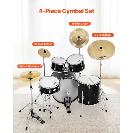 VEVOR Cymbal Pack 4 Pieces Cymbals Drum Set 355/400/505/254 mm(10 14 16 20 Inches) Cymbals for Drum