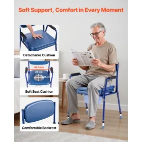 VEVOR Bedside Commode Chair, 181 kg Weight Capacity, 3-in-1 Portable Toilet and Raised Toilet Seat with Padded Seat and Backrest