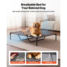 Elevated Dog Bed for Large Dogs, Portable Raised Dog Cot with Steel Metal Frame and Breathable Teslin Mesh, Indoor & Outdoor Pet