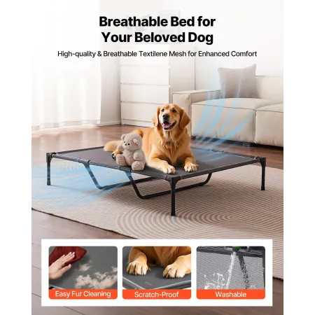 Elevated Dog Bed for Large Dogs, Portable Raised Dog Cot with Steel Metal Frame and Breathable Teslin Mesh, Indoor & Outdoor Pet