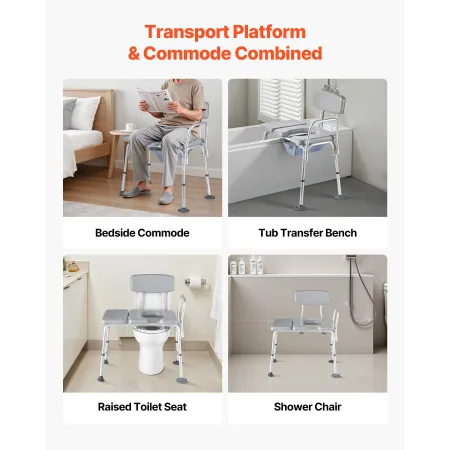 Bedside Commode Chair, 227 kg Weight Capacity, 4-in-1 Portable Toilet and Raised Toilet Seat with Padded Seat and Backrest, Deta