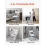 VEVOR Bedside Commode Chair with Wheels, 159 kg Capacity, 4-in-1 Portable Toilet and Raised Toilet Seat with Padded Seat/Backres