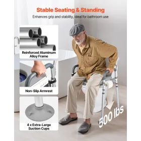 VEVOR Bedside Commode Chair, 227 kg Capacity, 4-in-1 Portable Toilet and Raised Toilet Seat with Padded Seat & Backrest, Detacha