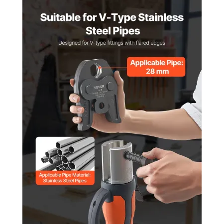 VEVOR V28 Pressing Jaw, 28mm Press Jaw for V-Type Stainless Steel Pipes, High-Strength Carburized Steel Crimping Jaws Compatible