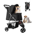 Pet Stroller Foldable 3 Wheels Travel Dog Stroller with Brake up to 35lbs