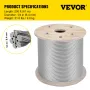 1/4" rustfrit stålkabel 200FT, T304 7x19 strammere
