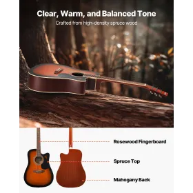 104,4 mm (41 tommer) Cutway akustisk guitar begynderpakke Gig
