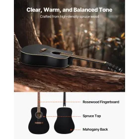 VEVOR 41 tommer / 1041,4 mm Dreadnought akustisk guitar begynderpakke til voksen, højere sort