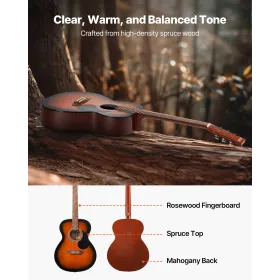 VEVOR 40 in / 1016 mm Dreadnought Acoustic Guitar Beginner Bundle Gig Bag Adult Sunburst